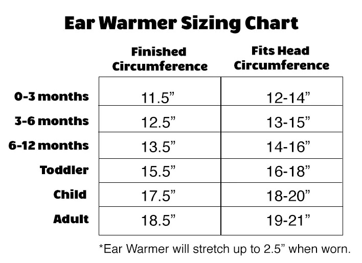 Crochet Ear Warmer Sizing Chart