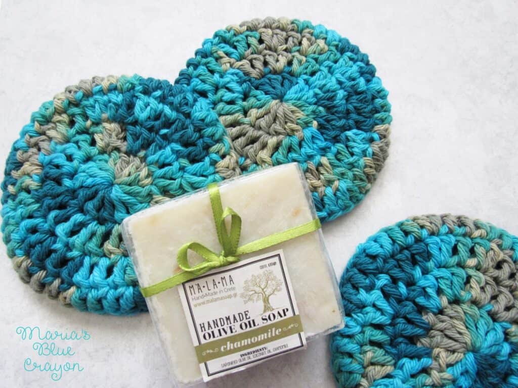 Handmade Cotton Crocheted Oranges & Blues with Green Scrubby