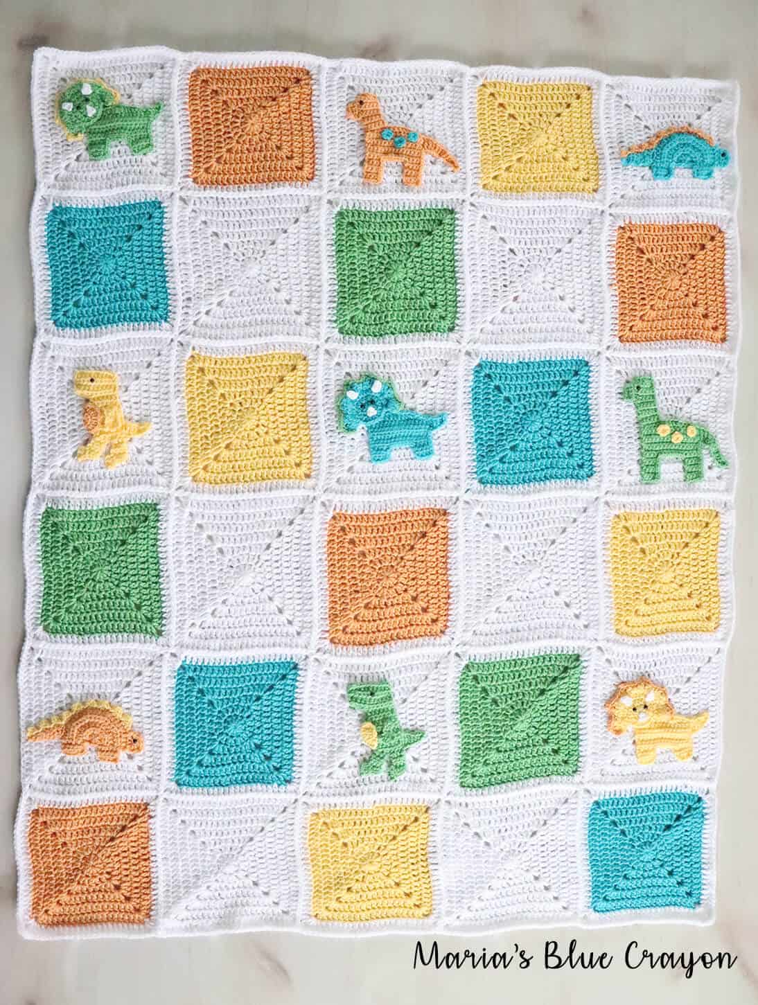 Crochet Dinosaur Granny Square Blanket Maria's Blue Crayon