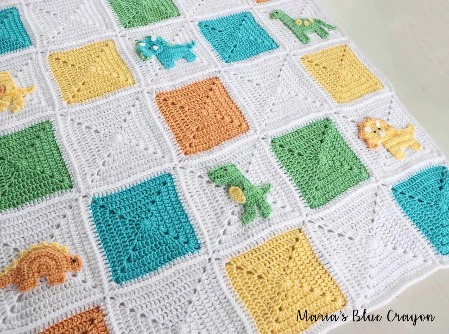 Crochet Dinosaur Granny Square Blanket - Maria's Blue Crayon