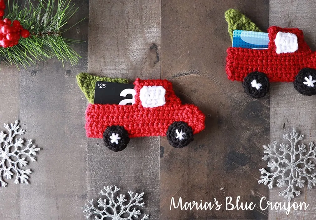 Crochet Red Truck Gift Card Holder