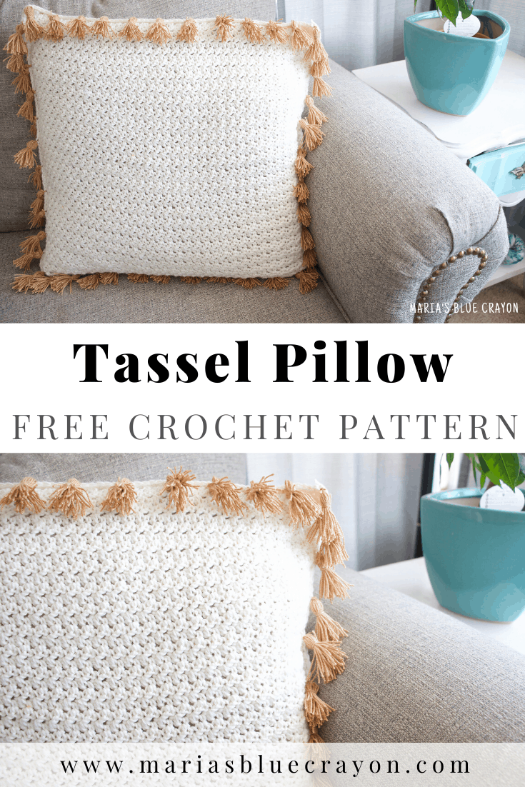 Crochet Pillow with Tassels Free Pattern - Maria's Blue Crayon