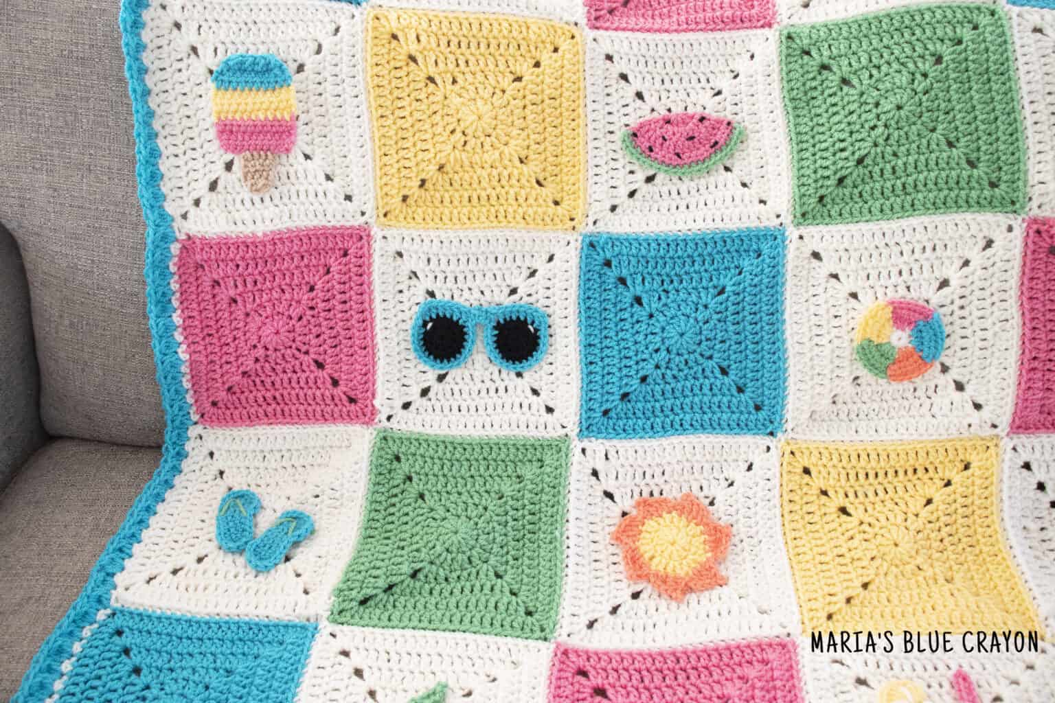 Crochet Summer Themed Granny Square Blanket Pattern - Maria's Blue Crayon