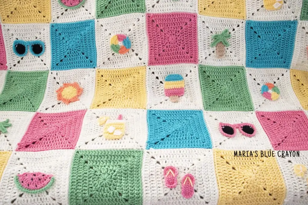 crochet summer themed granny square blanket pattern