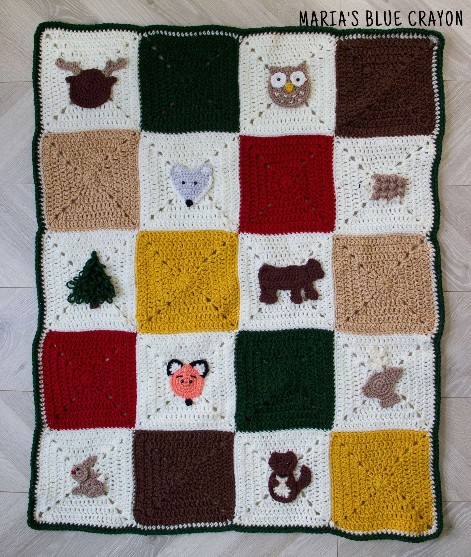 Large Handmade Crochet Forest Creatures Blanket