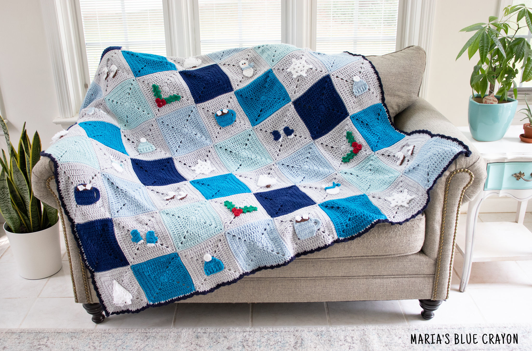 Granny Square Winter Blanket Crochet Pattern - Maria's Blue Crayon