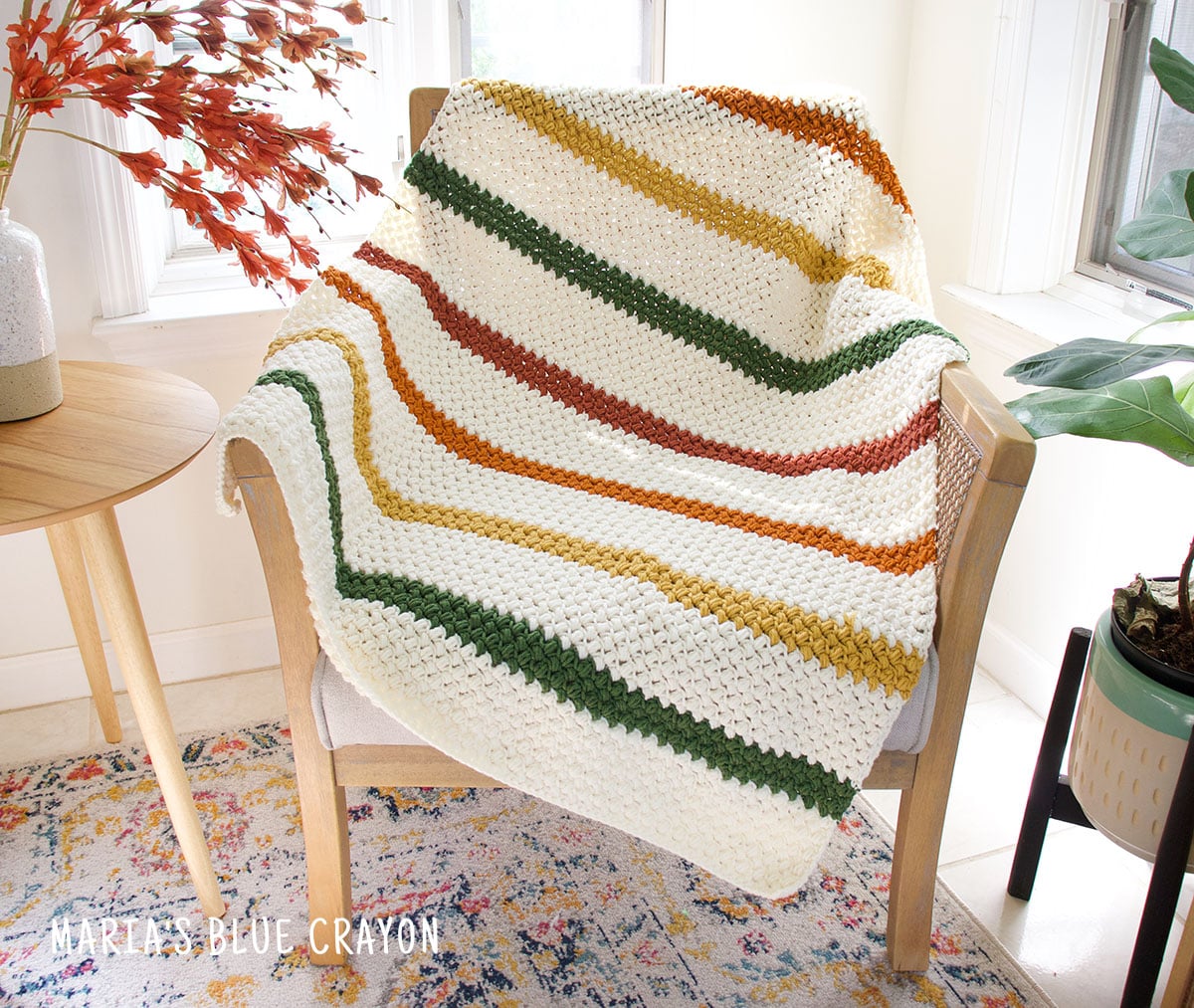 Crochet Bean Stitch Blanket Free Pattern - Maria's Blue Crayon