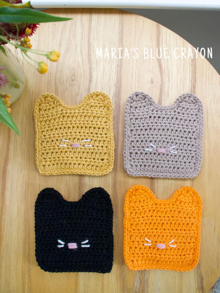 free crochet cat coasters pattern