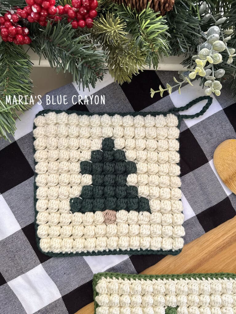 double thick crochet potholder with tree bobble stitch graph